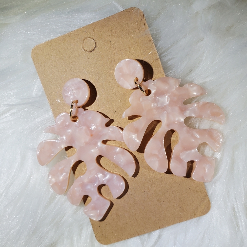 Adorable Pink Acrylic Leaf Earrings